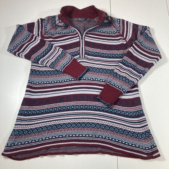 Eddie Bauer Women Pullover Sweater Large 1/4 Zip Nordic Outdoor Fair Isle - Picture 2 of 9